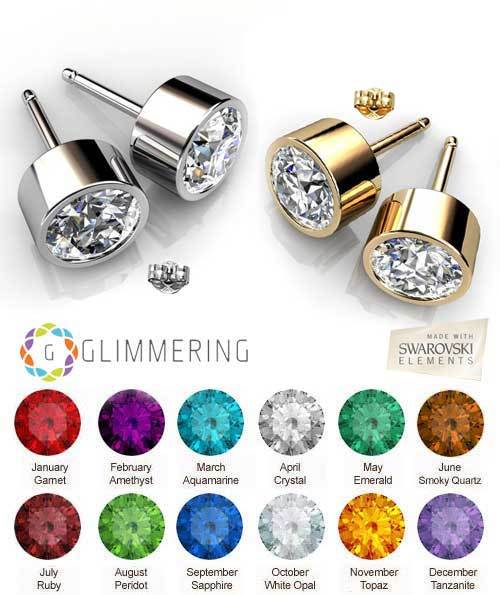 2 SETS of Gold-Plated Personalized Swarovski® Birthstone Crystal Stud Earrings in Gold and Silver