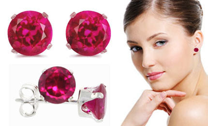 Ruby Crystal Stud Earrings in Silver