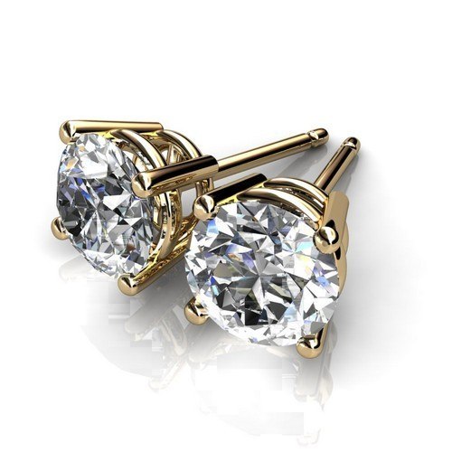 2 Pairs Genuine Swarovski Elements 6mm 14kt White & Yellow Gold Plated Stud Earrings.