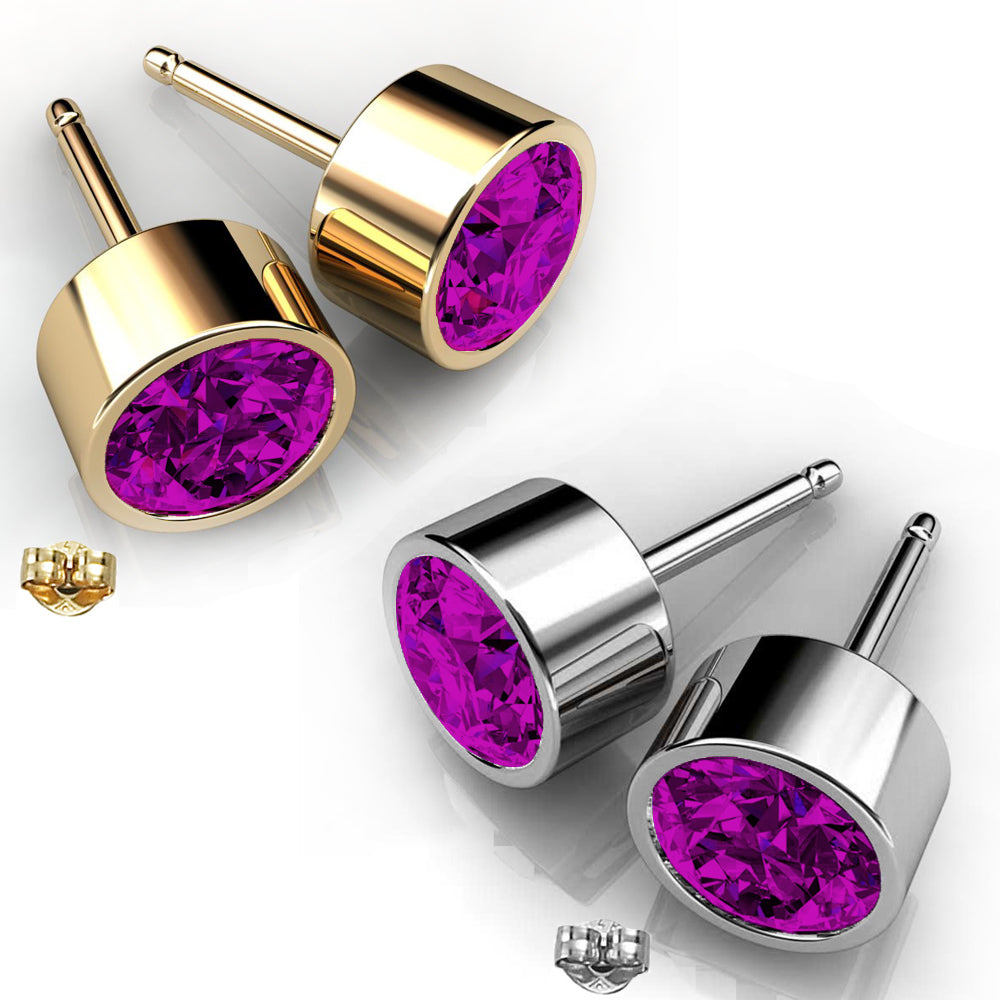 2 SETS of Gold-Plated Personalized Swarovski® Birthstone Crystal Stud Earrings in Gold and Silver