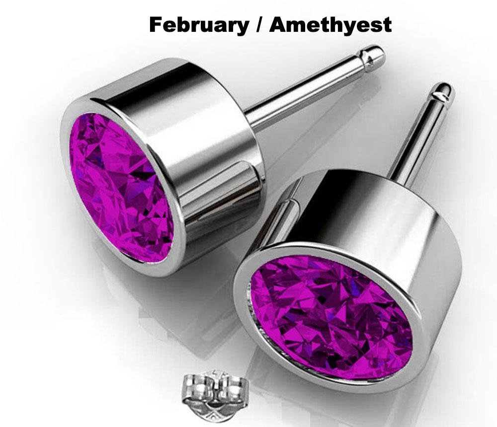 Purple crystal Swarovski earrings studs February birthstone