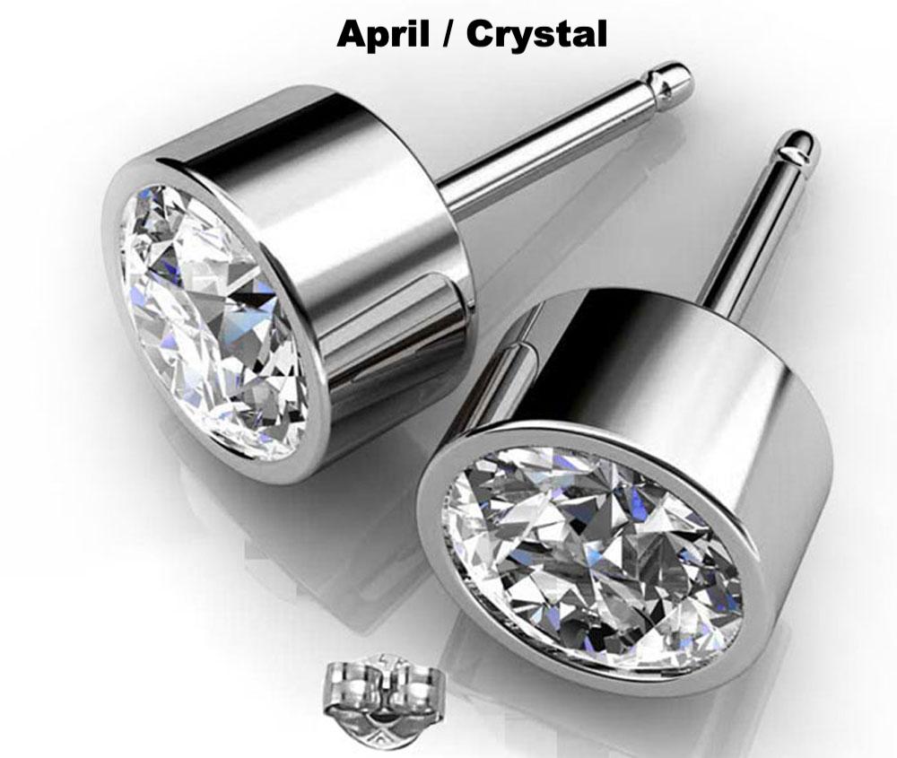 Crystal Earrings Round Swarovski Studs April Birthstone in Silver
