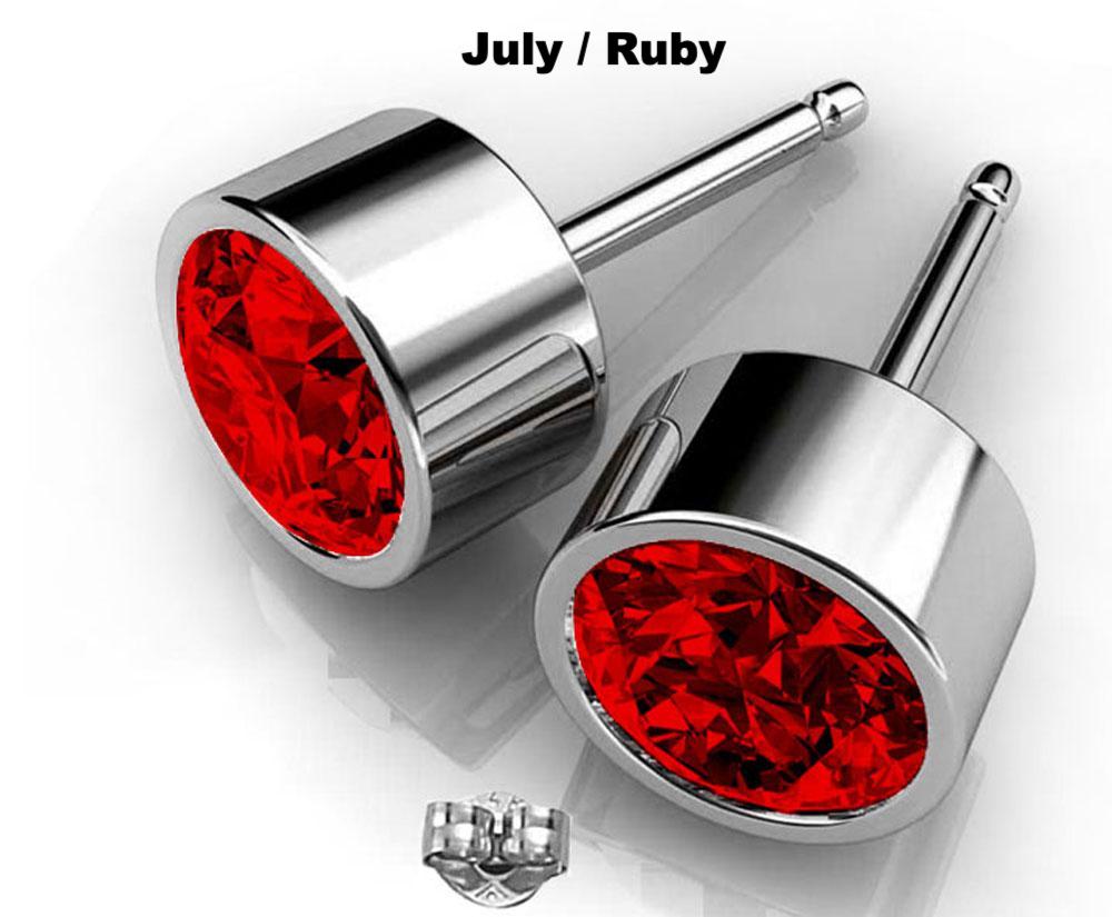Ruby Earrings Crystal Swarovski Round Studs in Silver hypoallergenic