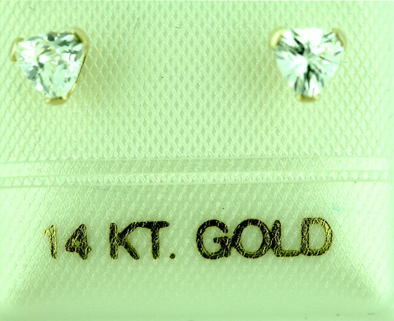 Heart Shaped Cubic Zirconia 14K Gold Stud Earrings
