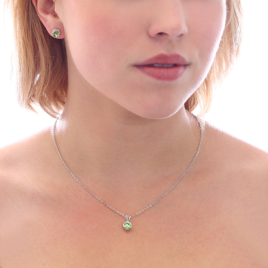 Swarovski® Crystal Birthstone Solitaire with Cubic Zirconia Halo Pendant & Plain Earring Set